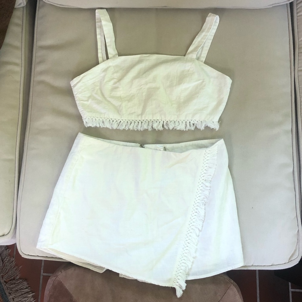 White Fringe Two Piece Set